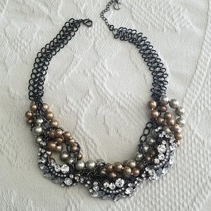 Talbots Rhinestone & Pearl Statement Necklace